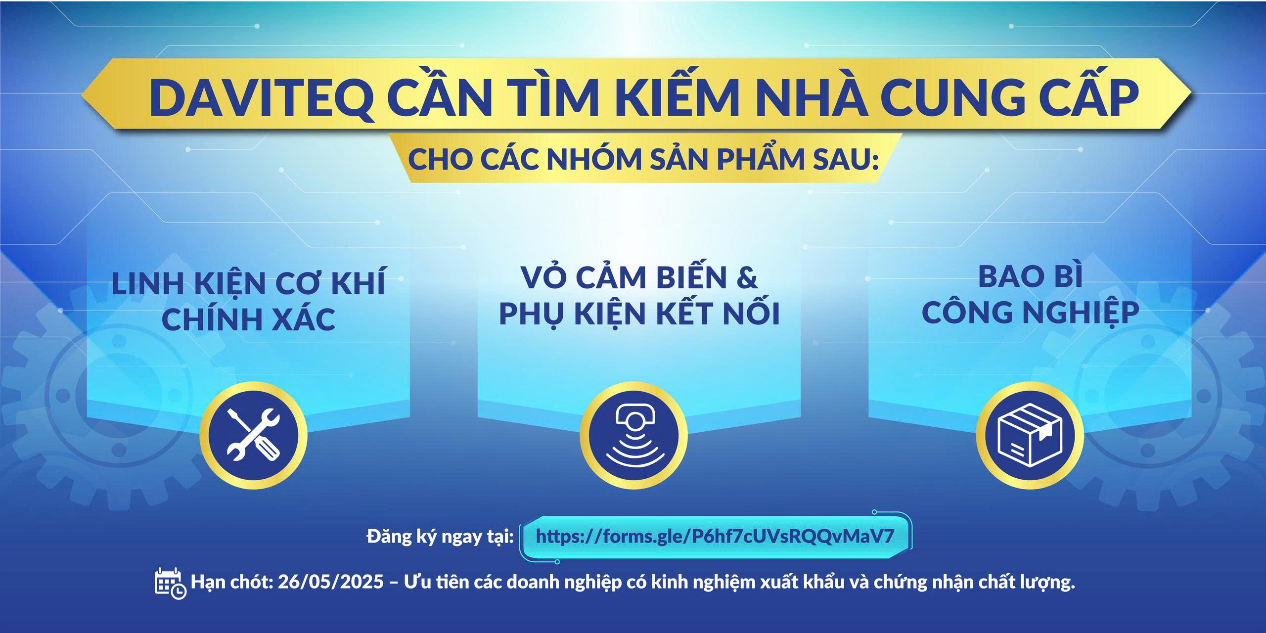 Danh mục sản phẩm Daviteq đang tìm kiếm nhà cung cấp